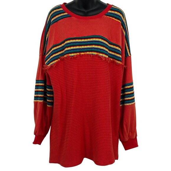 BDG Womens Red Textured Knit Long Sleeve Top RUGBY Stripe Size Medium M NWT New - Picture 1 of 11